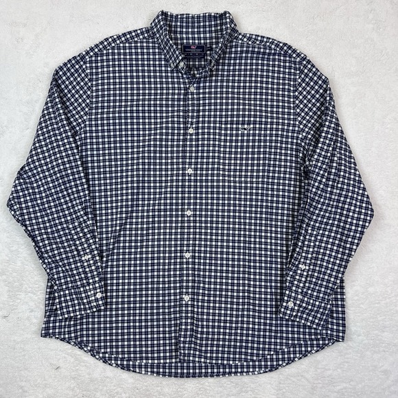 Vineyard Vines Shirt Mens XXL Blue/White Check Classic Fit Tucker Long‎ Sleeve - Picture 2 of 9